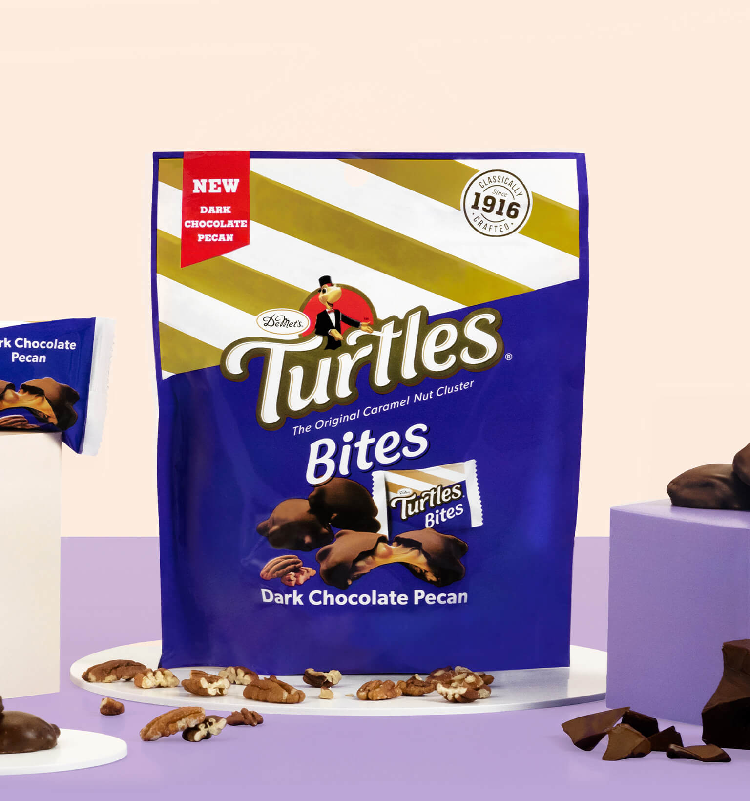 Demet's turtles dark chocolate bites with chocolate and pecans