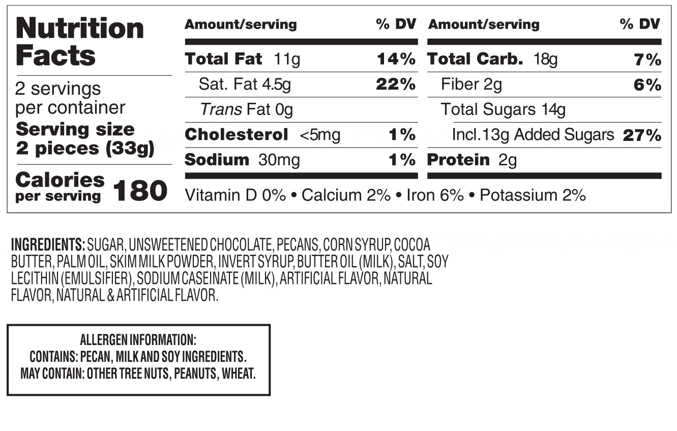 Nutrition information for dark chocolate turtles bar