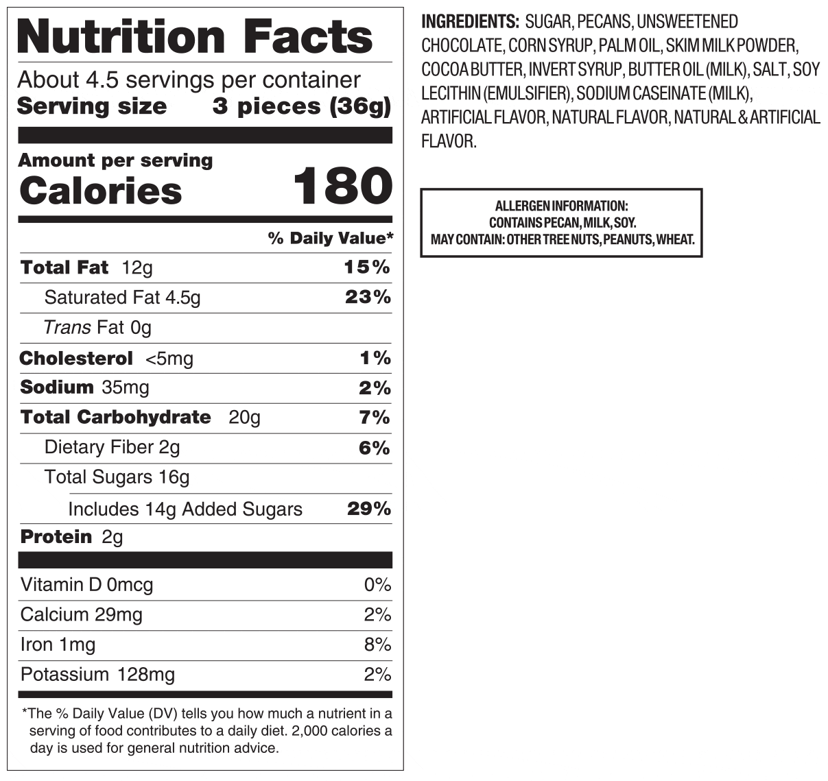Nutrition facts for dark chocolate turtles bites